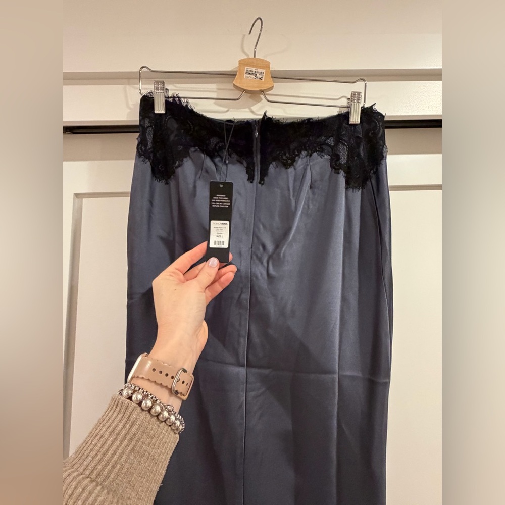 Elegant Satin Skirt with Lace Trim